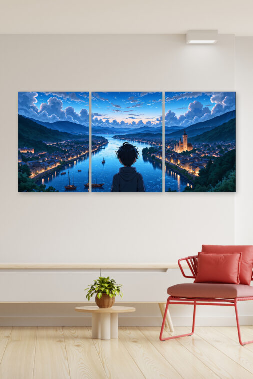 Anime Boy Looking at River Town Night Sky Poster The Uncollectible - Image 3