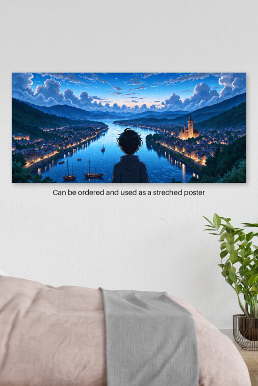 Anime Boy Looking at River Town Night Sky Poster The Uncollectible - Image 4