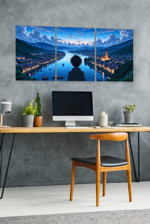 Anime Boy Looking at River Town Night Sky Poster The Uncollectible - Image 5