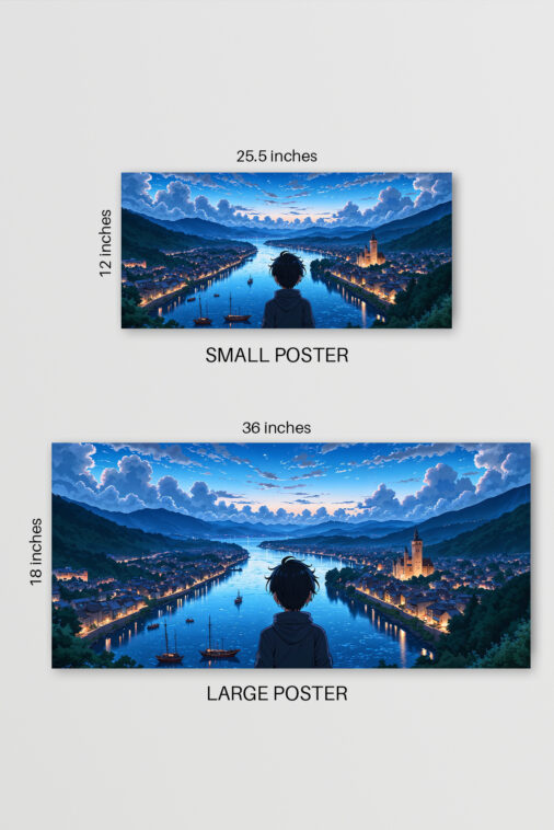 Anime Boy Looking at River Town Night Sky Poster The Uncollectible - Image 6