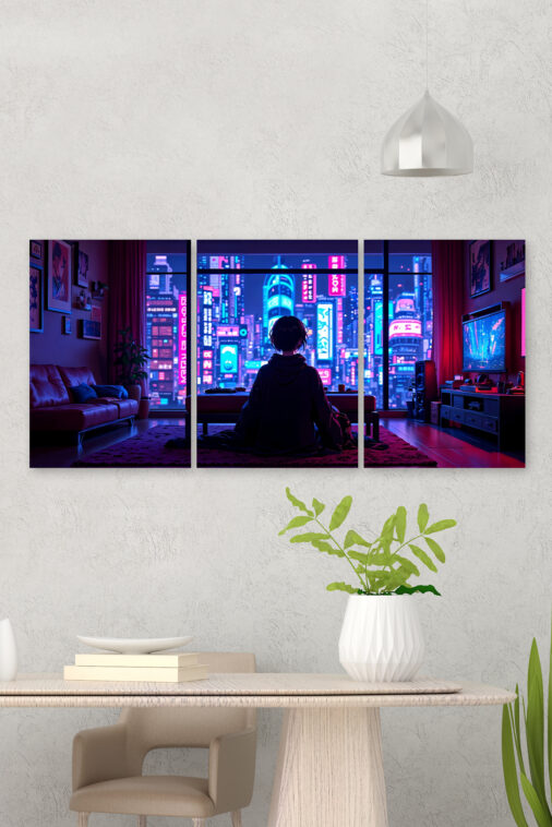 Anime Girl Gaming Night City View Poster The Uncollectible