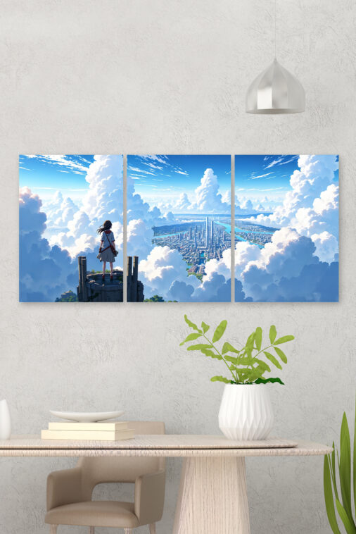 Anime Girl Looking at City Above Clouds Poster The Uncollectible