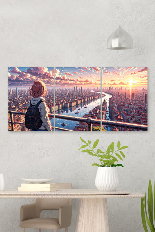 Anime Girl Watching City Sunrise River Poster The Uncollectible