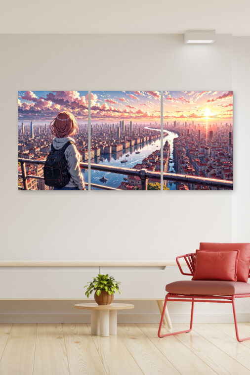 Anime Girl Watching City Sunrise River Poster The Uncollectible - Image 3