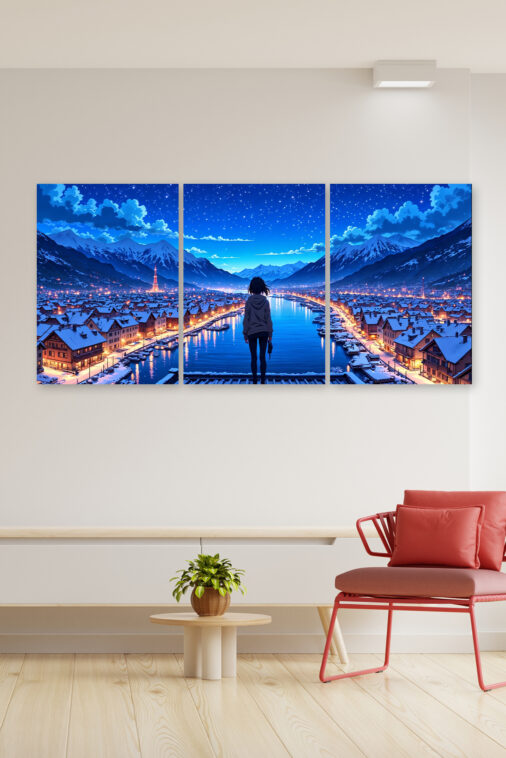 Anime Girl Watching Snowy Town Night Sky Poster The Uncollectible - Image 2