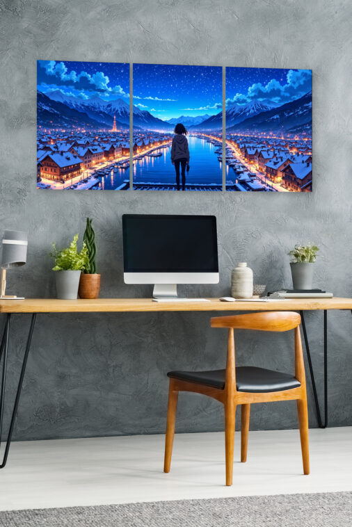 Anime Girl Watching Snowy Town Night Sky Poster The Uncollectible - Image 4