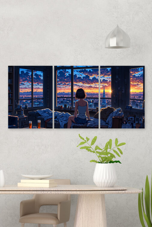 Anime Girl Watching Sunset City View Window Poster The Uncollectible