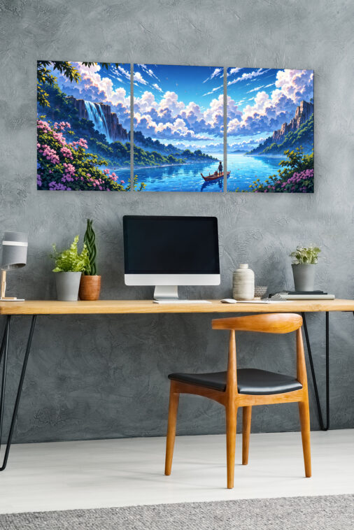 Anime Man Rowing Boat Lake Waterfall Landscape Poster The Uncollectible - Image 4