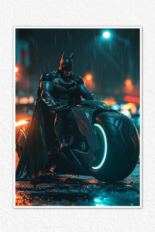 Batman Motorcycle Night Rain Poster DC Superheroes