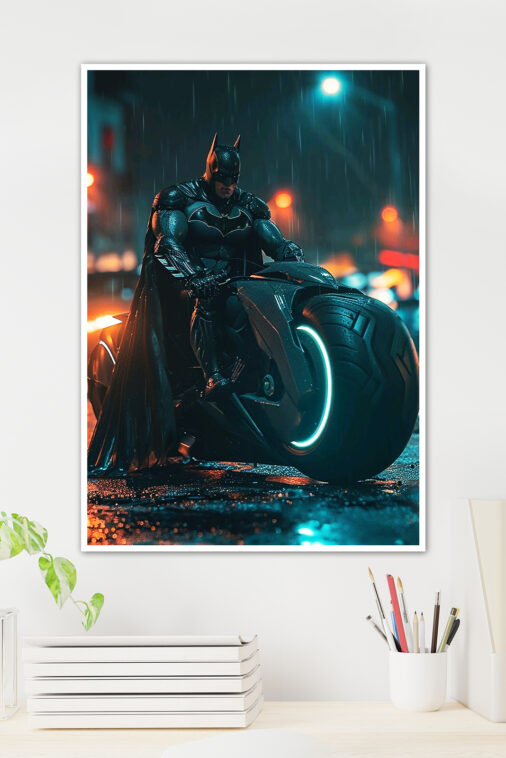 Batman Motorcycle Night Rain Poster DC Superheroes - Image 3