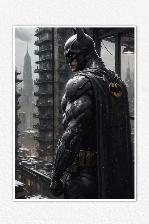 Batman Night City Rain Poster DC Superheroes