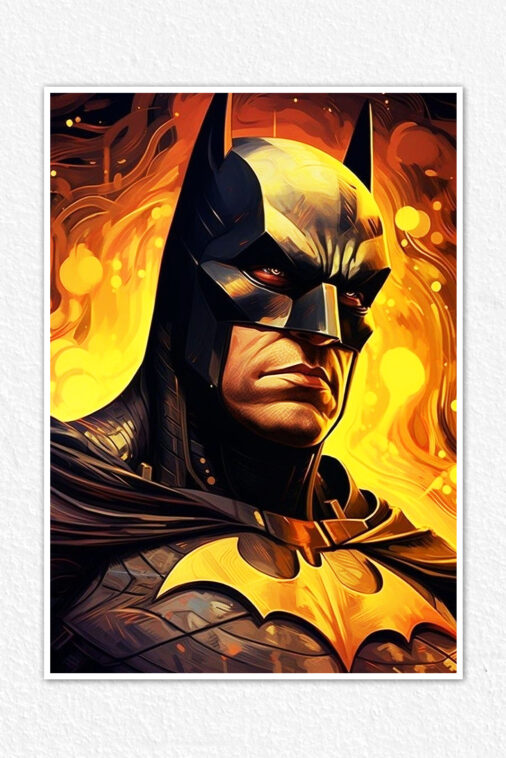 Batman Portrait Fire Background Poster DC Superheroes