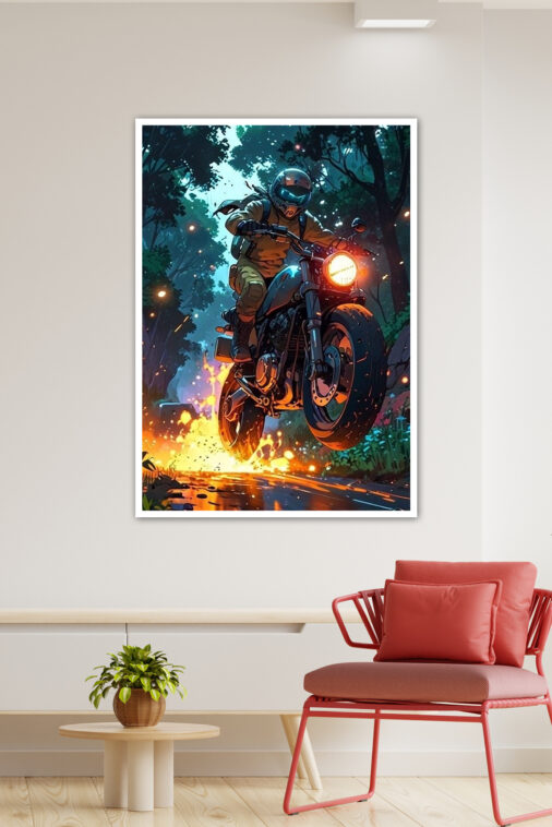 Biker Fire Through Jungle Poster Bikes Collection - Image 3