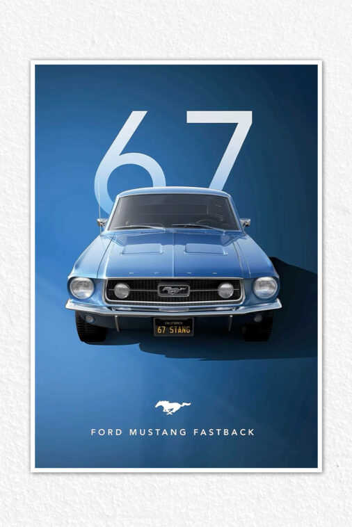 Blue Ford Mustang Fastback Poster Cars Collection