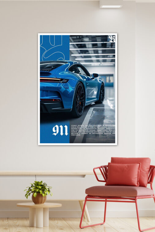 Blue Porsche 911 GT3 Poster Cars Collection - Image 4