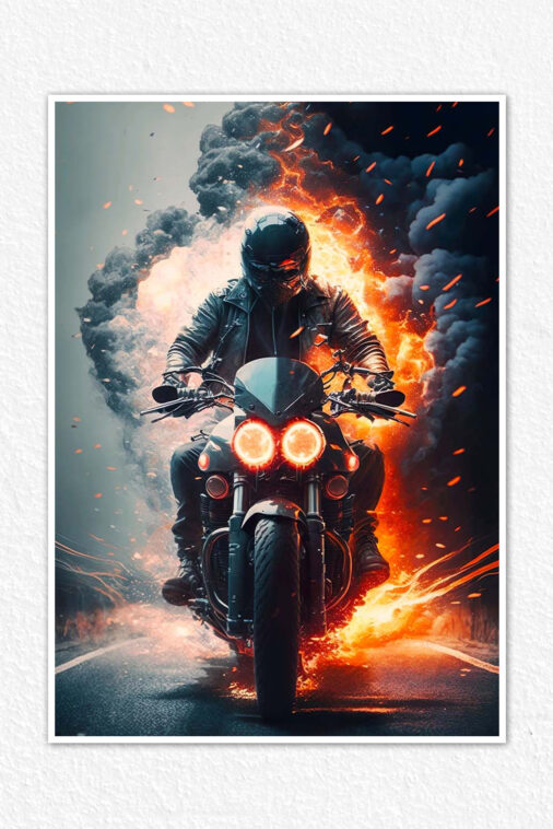Burning Motorcycle Poster Bikes Collection
