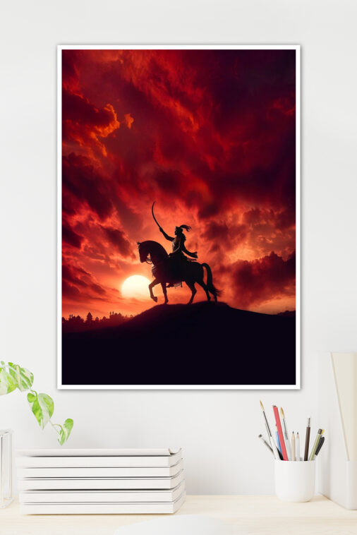 Chhatrapati Shivaji Maharaj Horse Sunset Painting Poster Cultural Poster - Image 2