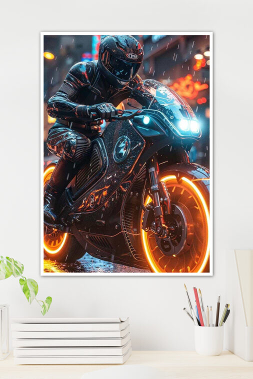 Cyberpunk Neon Biker Poster Bikes Collection - Image 2