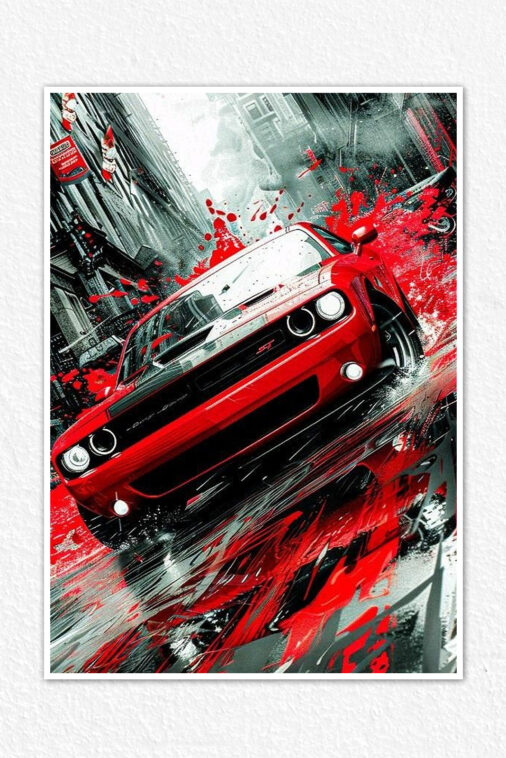 Dodge Challenger Red Car Poster Cars Collection