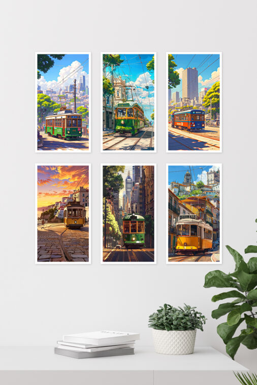 Electric Tram City View Anime Background Poster