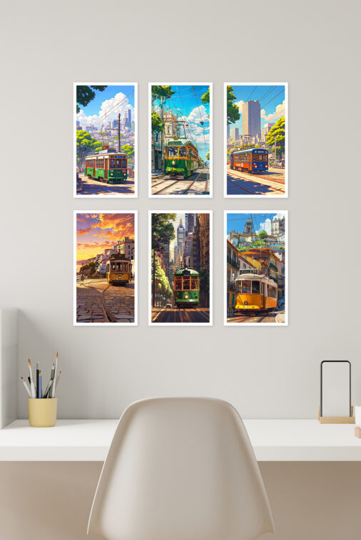 Electric Tram City View Anime Background Poster - Image 2