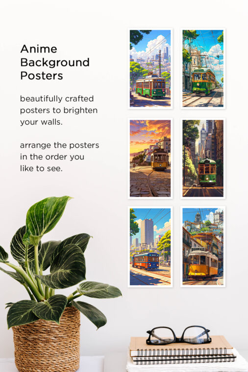 Electric Tram City View Anime Background Poster - Image 4