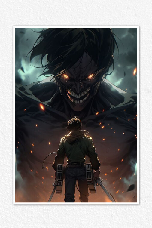 Eren Yeager Black Shadow Anime Poster