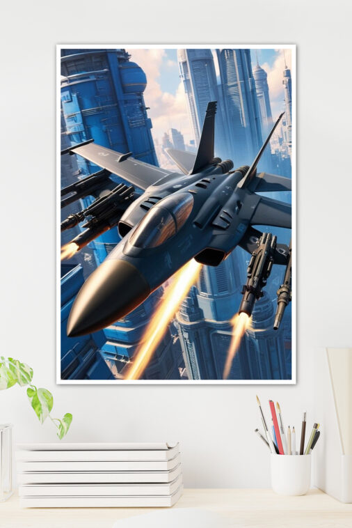 Futuristic Warrior Attacking Airplace Warcraft Poster Collection - Image 2