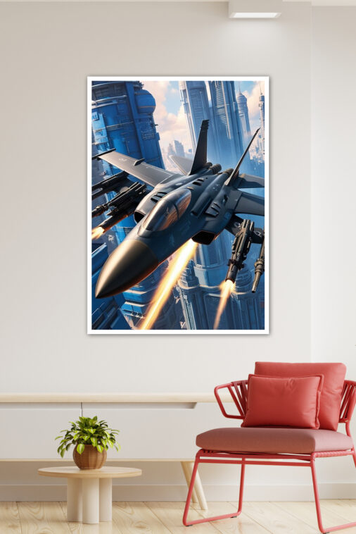 Futuristic Warrior Attacking Airplace Warcraft Poster Collection - Image 3