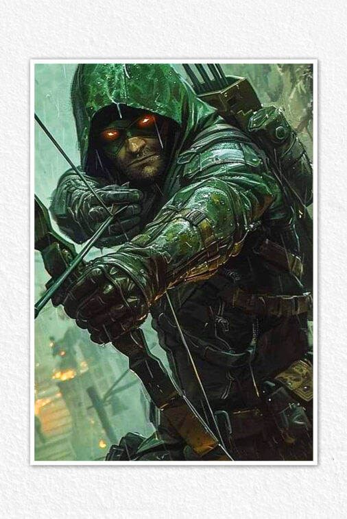 Green Arrow Aiming Rain City Poster DC Superheroes