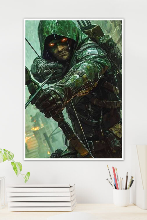 Green Arrow Aiming Rain City Poster DC Superheroes - Image 2