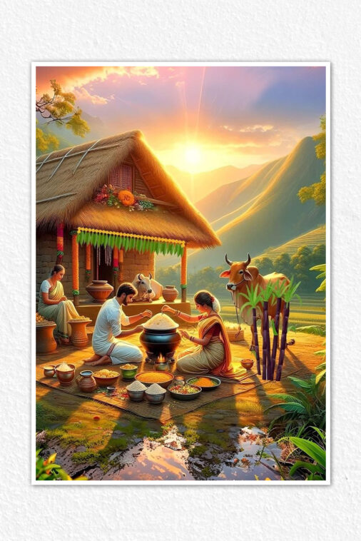 Harvest Festival Celebrated In Tamilnadu With Pongal Cultural Poster