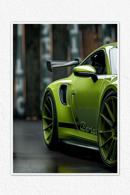 Lime Green Porsche GT3 Close Up Poster Cars Collection