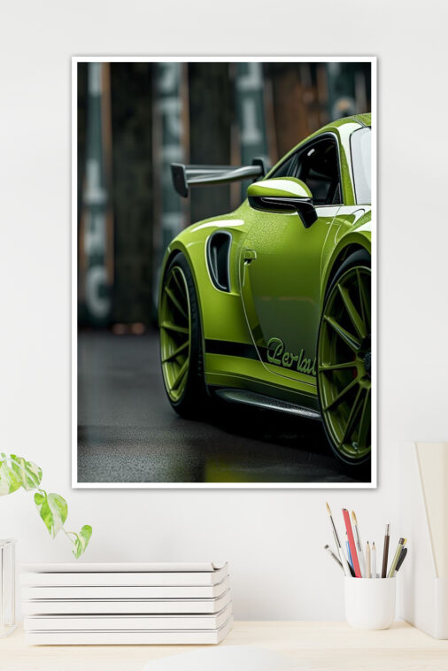 Lime Green Porsche GT3 Close Up Poster Cars Collection - Image 3