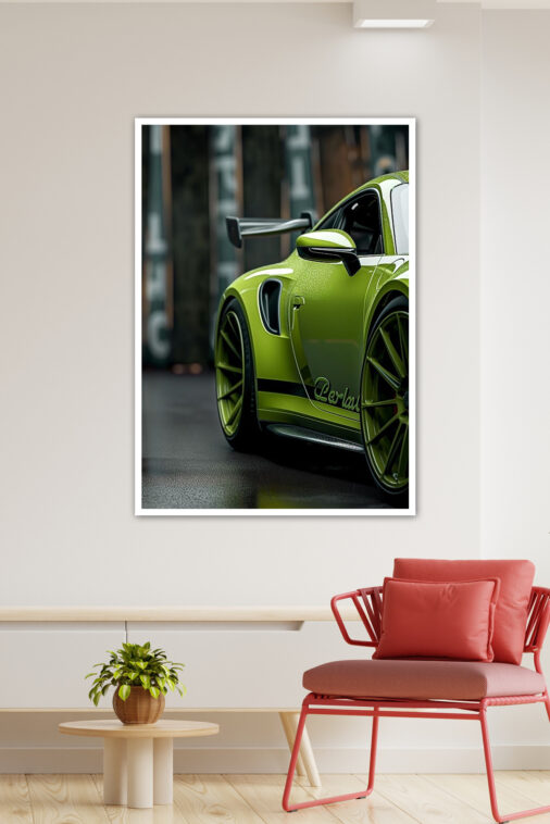 Lime Green Porsche GT3 Close Up Poster Cars Collection - Image 4