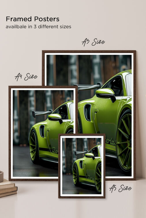 Lime Green Porsche GT3 Close Up Poster Cars Collection - Image 6