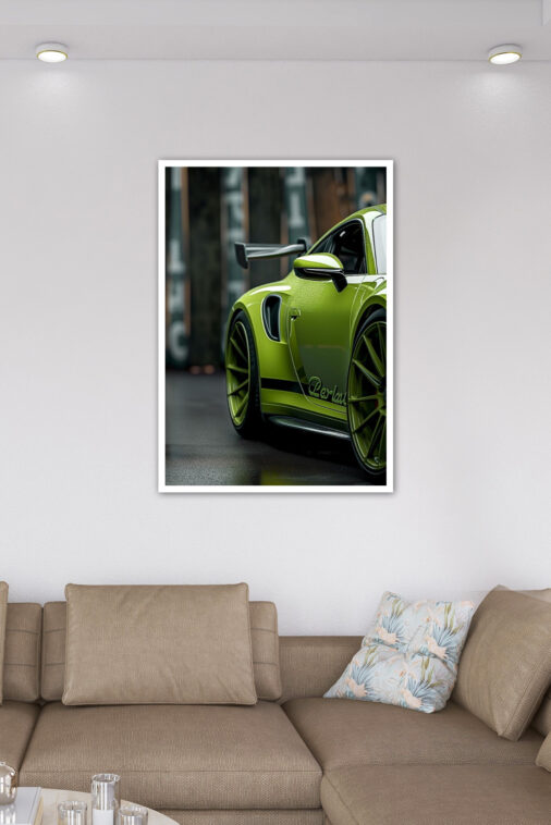 Lime Green Porsche GT3 Close Up Poster Cars Collection - Image 7