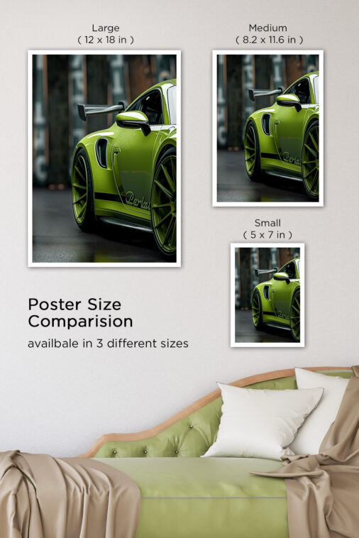 Lime Green Porsche GT3 Close Up Poster Cars Collection - Image 8