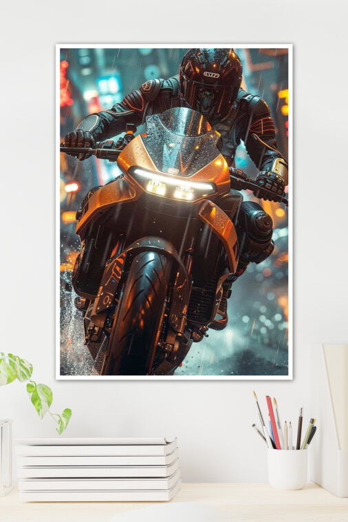 Orange Neon Biker Poster Bikes Collection - Image 2