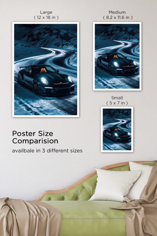 Porsche 911 Night Drive Snow Poster Cars Collection - Image 7
