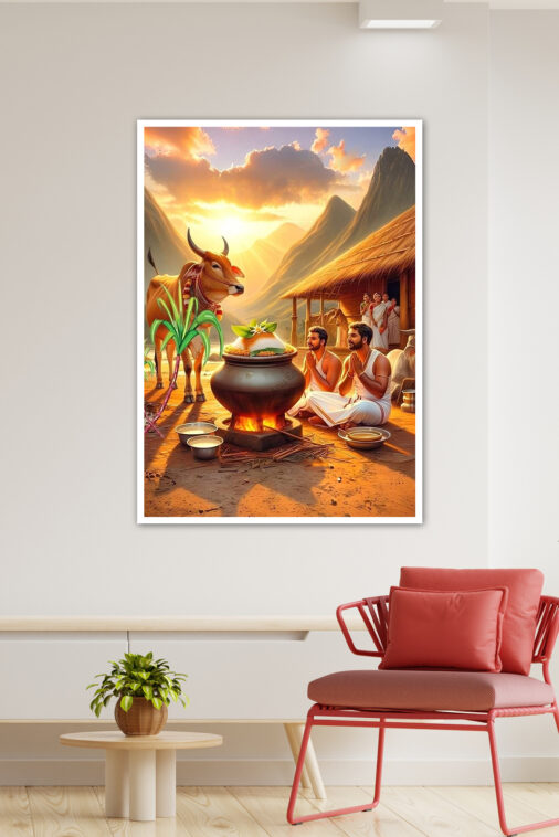 Praying God For The First Harvest Celebration With Pongal Cultural Poster - Image 3