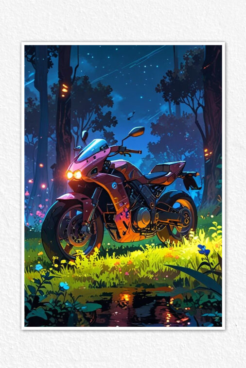 Racer Bike Jungle Night Ride Poster Bikes Collection