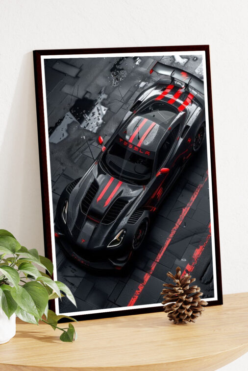 Stunning Black Tesla Red Strips Poster Cars Collection - Image 4