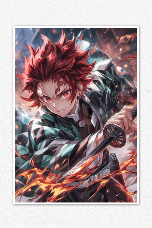 Tanjiro Kamado Fire Breathing Poster Demon Slayer
