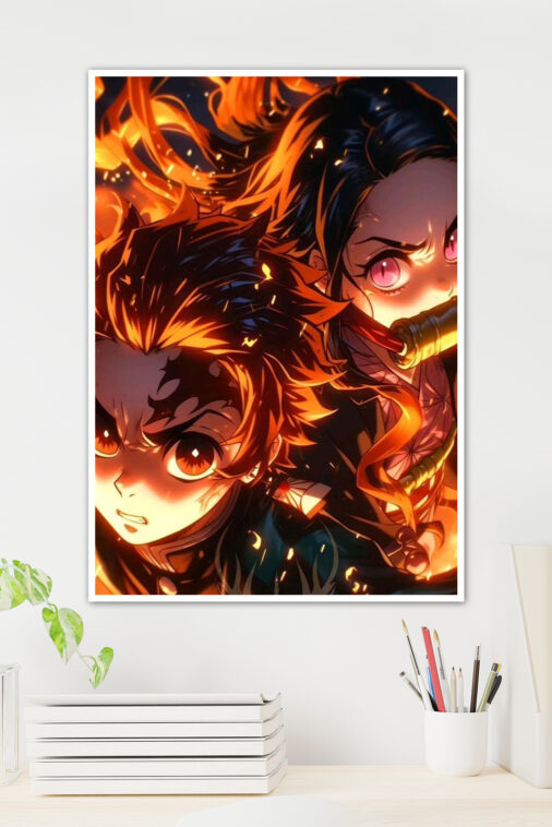 Tanjiro Nezuko Kamado Fire Breathing Poster Demon Slayer - Image 2