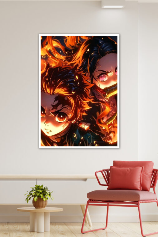 Tanjiro Nezuko Kamado Fire Breathing Poster Demon Slayer - Image 3