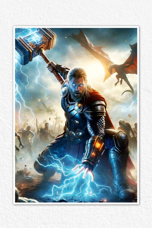 Thor Mjollnir Fire Ruins Poster Marvel Collection