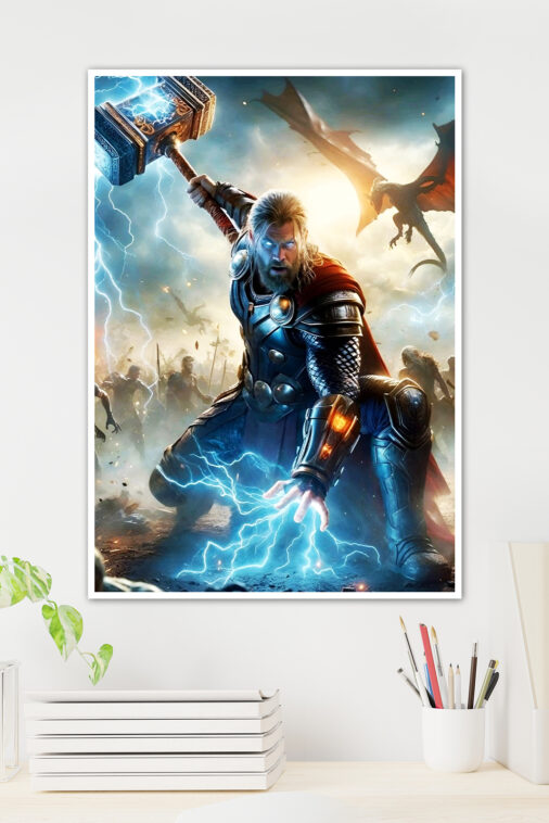 Thor Mjollnir Fire Ruins Poster Marvel Collection - Image 3