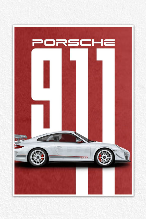 White Porsche 911 Red Poster Cars Collection