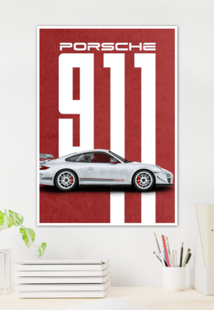 White Porsche 911 Red Poster Cars Collection - Image 2